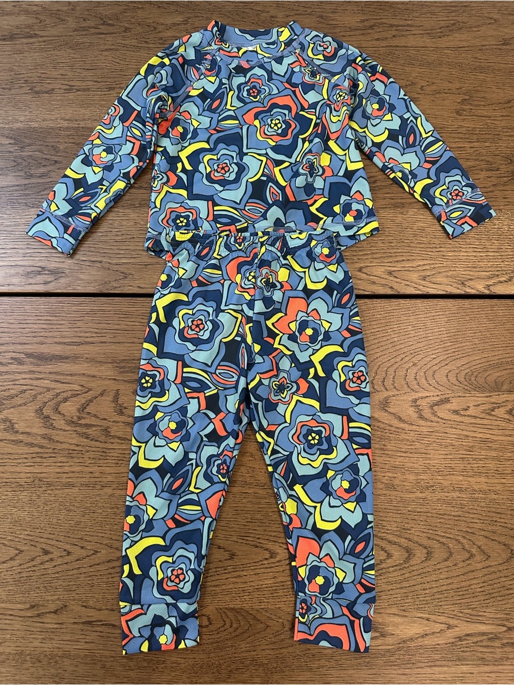 L.L.Bean Kids 4T Floral Set Long Sleeve Top Leggings Blue Multicolor